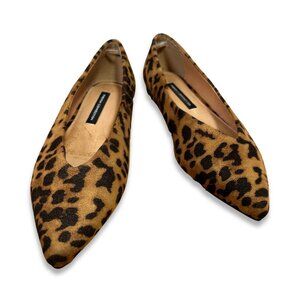 French Connection Leopard Print Pointed Toe Ballet Flats Vegan Suede Slip-On Siz